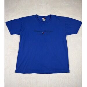 Vintage 90s Y2K Tommy Hilfiger Jeans Mens XL Blue Graphic T-Shirt Logo